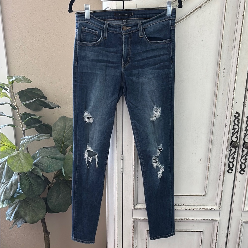 Flying Monkey Mid Rise Ankle Skinny Jeans Womens 27 Distressed Cotton Denim